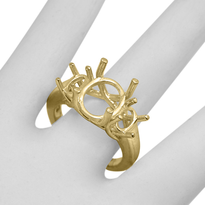 14k Yellow Gold 3 Stone Trellis Ring Setting