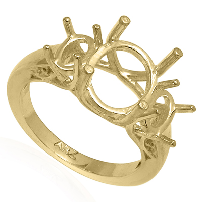 14k Yellow Gold 3 Stone Trellis Ring Setting