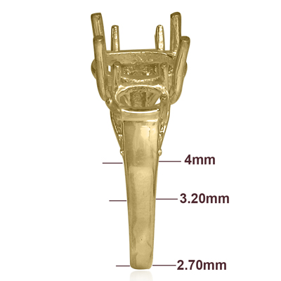 14k Yellow Gold 3 Stone Trellis Ring Setting