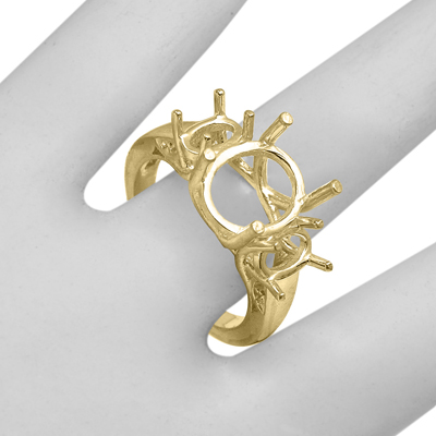 14k Yellow Gold 3 Stone Trellis Ring Setting