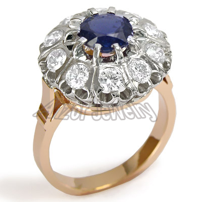 Russian Style Sapphire Diamond Ring 585 Rose Gold