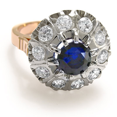 Russian Style Sapphire Diamond Ring 585 Rose Gold