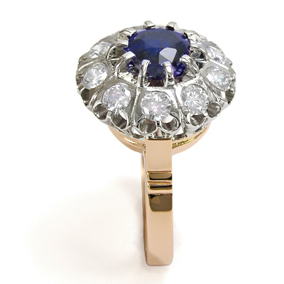 Russian Style Sapphire Diamond Ring 585 Rose Gold