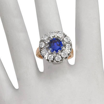 Russian Style Sapphire Diamond Ring 585 Rose Gold
