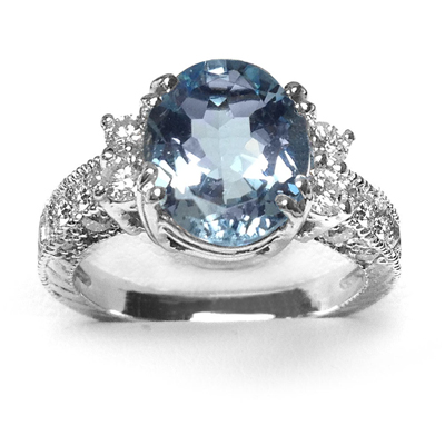 14k White Gold Aquamarine Diamond Ring