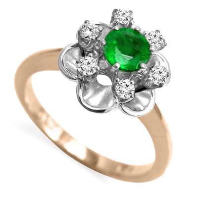 Russian Jewelry 14k Gold Emerald Diamond Ring