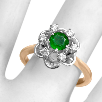 Russian Jewelry 14k Gold Emerald Diamond Ring