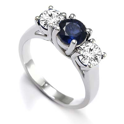 Sapphire Diamond Three Stone Ring 14k