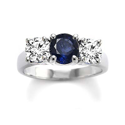 Sapphire Diamond Three Stone Ring 14k