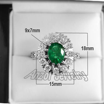 Russian Style Emerald Diamond Ring 14K 585