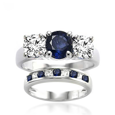 14k Gold Shappire Diamond Engagement Ring Set