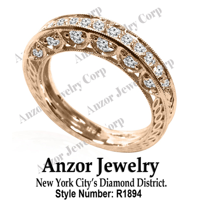 Pave-Set Diamond Wedding Ring in 14k Rose Gold
