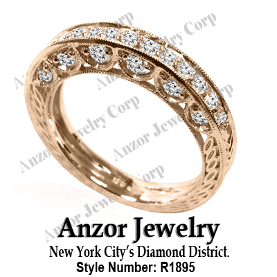 Pave-Set Diamond Wedding Ring in 14k Rose Gold