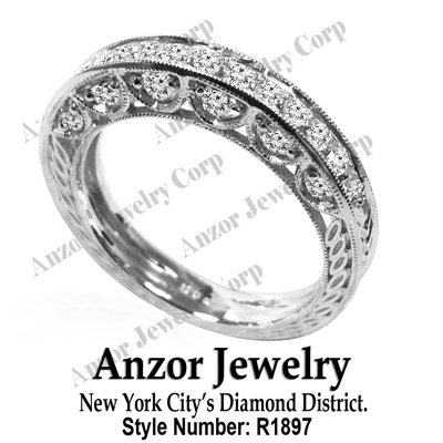 Pave-Set Diamond Wedding Ring in 14k White Gold