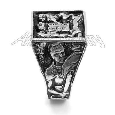 Lions Facing The Ten Commandments Ring in Silver