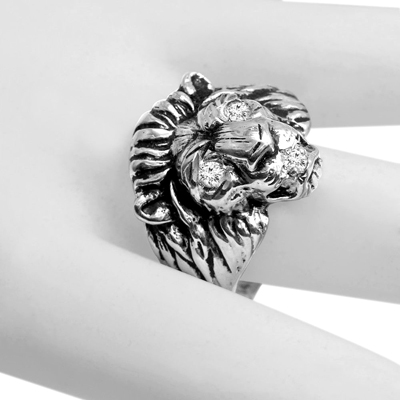 Men's Ring 14k White Gold Lion Ring