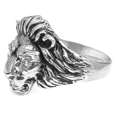 Men's Ring 14k White Gold Lion Ring