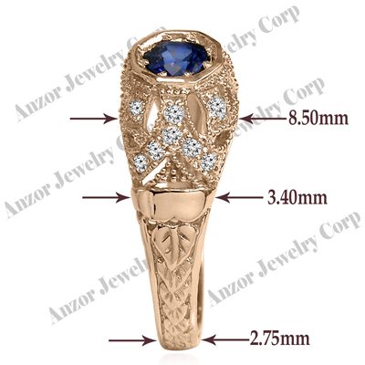 Russian Style Sapphire Diamond Ring in 14k Gold