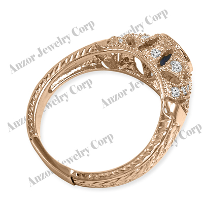 Russian Style Sapphire Diamond Ring in 14k Gold