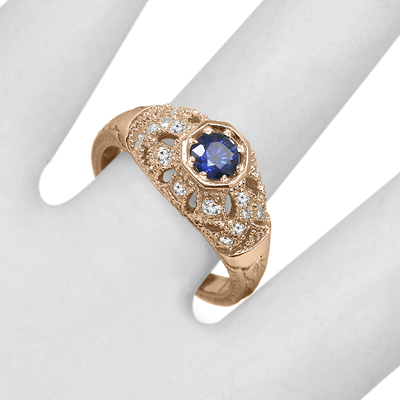 Russian Style Sapphire Diamond Ring in 14k Gold
