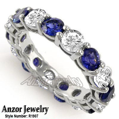 Diamond Blue Ceylon Sapphire Wedding Band 14k Gold