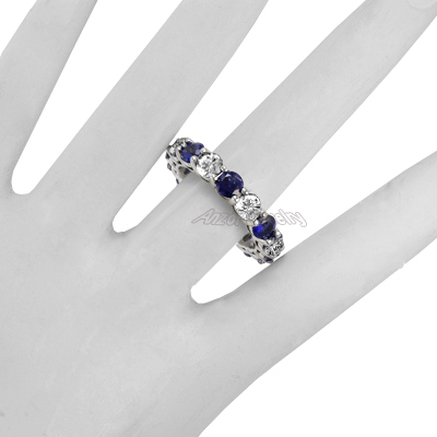 Diamond Blue Ceylon Sapphire Wedding Band 14k Gold