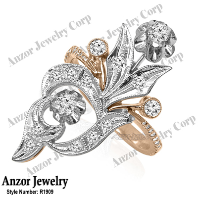Russian Style 14k Rose & White Gold Diamond Ring