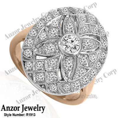 Russian style Diamond Ring 14k Rose & White Gold