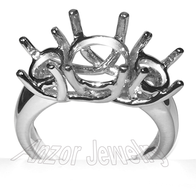14k White Gold 3 Stone Trellis Ring Setting