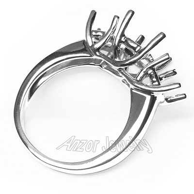 14k White Gold 3 Stone Trellis Ring Setting