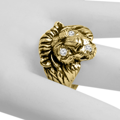 Men's Lion Ring 14 yellow gold antique finish