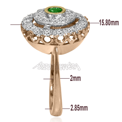 Russian Style Emerald Diamond Ring 14K Gold