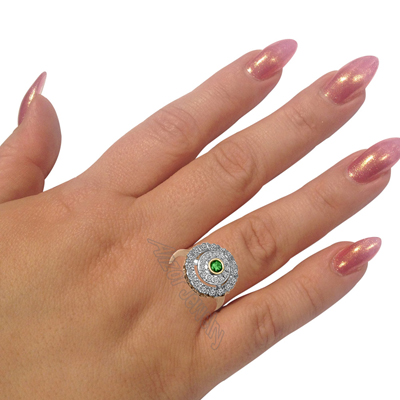 Russian Style Emerald Diamond Ring 14K Gold