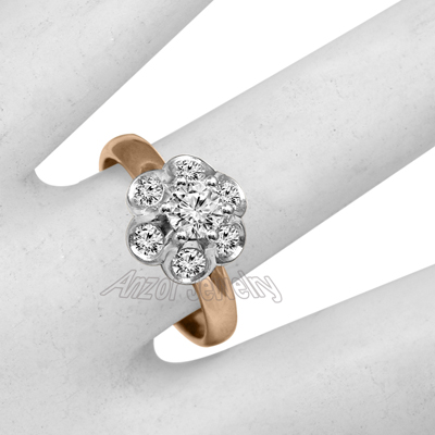 Russian Style Platinum and Rose Gold Diamond Ring