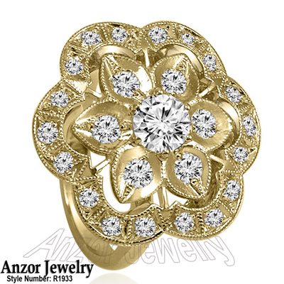 14K Yellow Gold Diamond Russian Style Ring