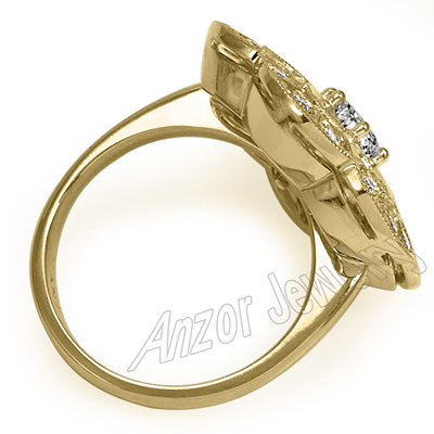 14K Yellow Gold Diamond Russian Style Ring