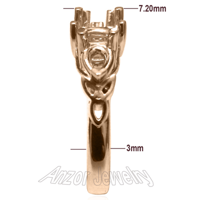14k Solid Rose Gold three stone celtic Ring Settin