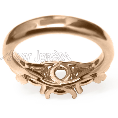 14k Solid Rose Gold three stone celtic Ring Settin