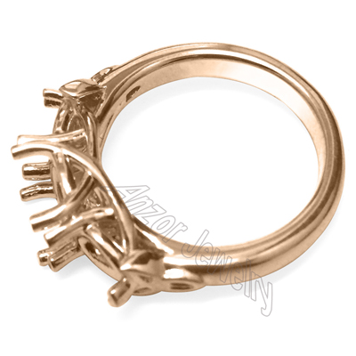 14k Solid Rose Gold three stone celtic Ring Settin