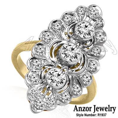 Russian Style 14k Yellow & White Gold Diamond Ring