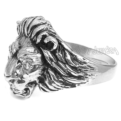 Men's Lion diamond Ring in sterling Silver
