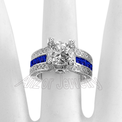 14k Diamond Sapphire & White Topaz Engagement Ring