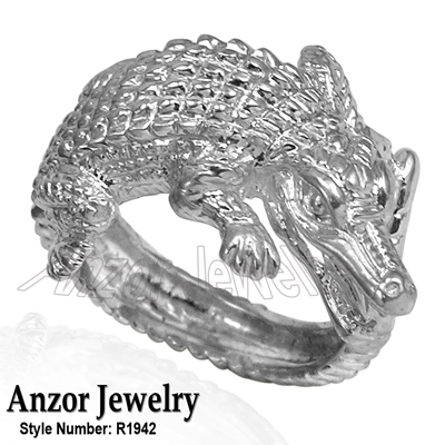 Men's Crocodile Ring 14k White Gold