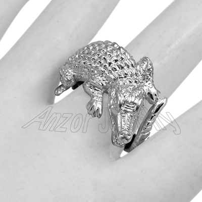 Men's Crocodile Ring 14k White Gold