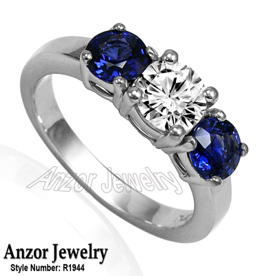 Platinum Sapphire Diamond Three Stone Ring