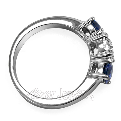 Platinum Sapphire Diamond Three Stone Ring