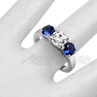 Platinum Sapphire Diamond Three Stone Ring