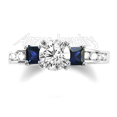 Princess Sapphire Diamond Ring in Platinum