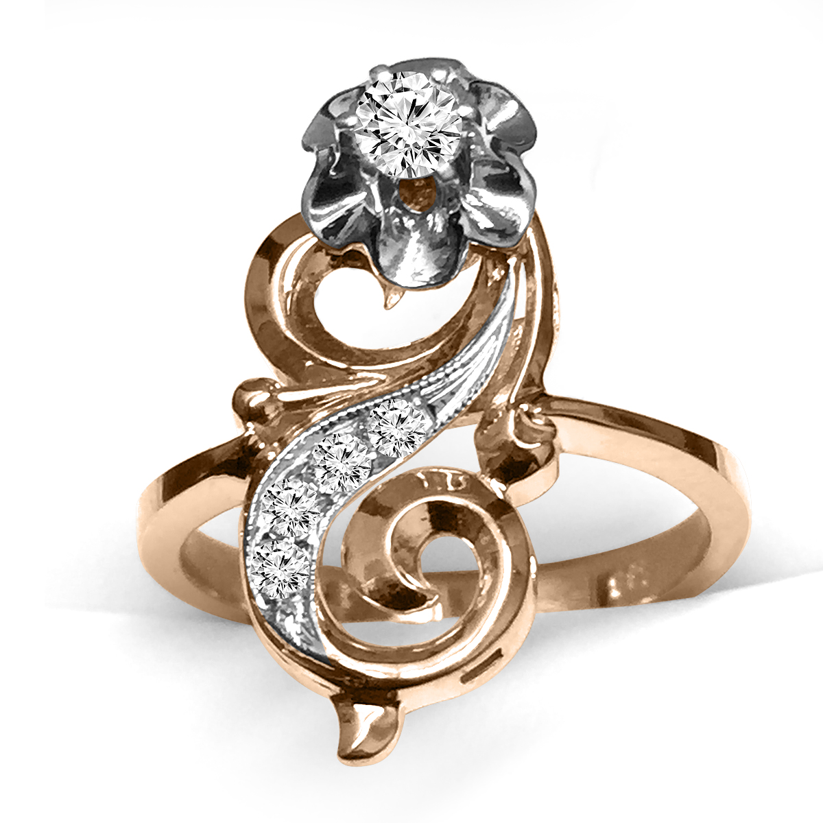 Russian Style decorative Diamond Ring 14K GOLD