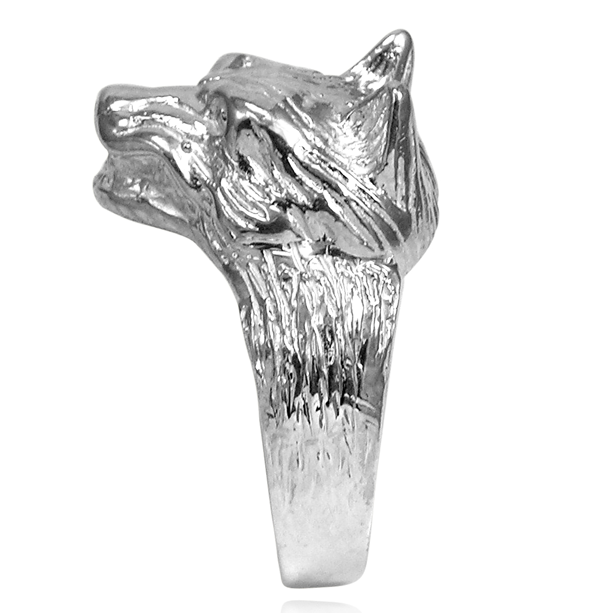 Men's wolf head ring in 14k Solid White Gold